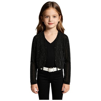 Girls Jacket Fabric Shrug Sparkle Coat Stretchy Cardigan Open Front Top Party