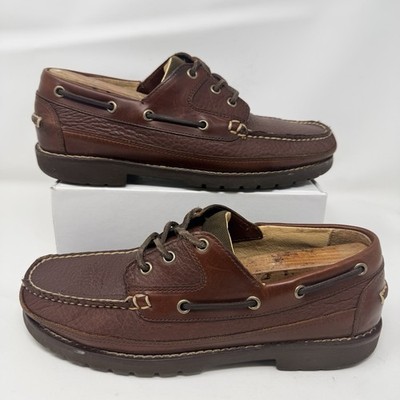 L.L. Bean Allagash Bison Leather Boat Shoes Brown Handsewn Mens 8.5 D 244472