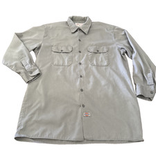 Vtg 1990s Dickies L/S Shirt Mens Sz LARGE GRAY Utility Workwear Button Up