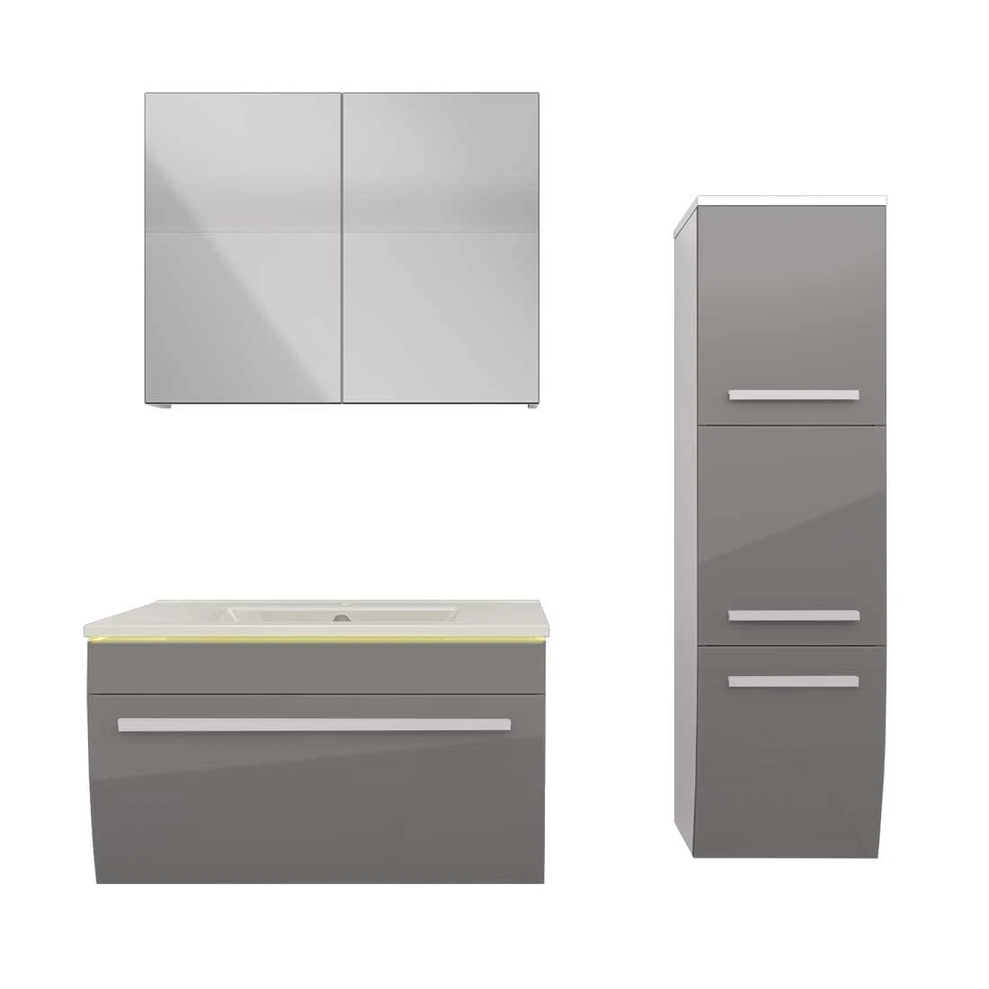 Badmöbel Set Gently 3 V2-R Weiß/Grau Badezimmermöbel Badspiegel Waschtisch 70 cm