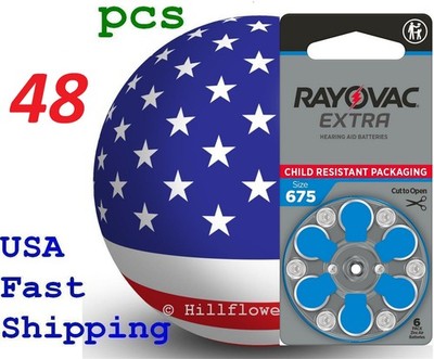 48 pcs size 675 PR44 Rayovac Extra Card 1.45V Zinc Air Hearing Aid Battery