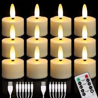 LED Teelichter 12Er Set Mit Fernbedienung Dimmbar USB Wiederaufladbar Warmweiß