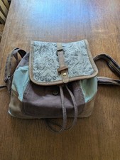Myra Mint And Brown Canvas Patchwork Boho Backpack