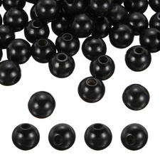 100Pcs, 14mm Black Natural Wood Beads with 3-4mm Hole Round Wooden Spacer Ball