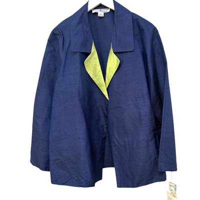 Saks Fifth Avenue Real Clothes Silk Jacket Blue Lime Medium Open Front NWT Vtg