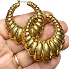 Vintage Large Gold Tone Puffy Croissant Hoop Earrings , 2”