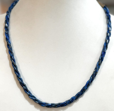 Vintage Lapislazuli Sterlingsilber Röhre Perle gedreht verstellbar Halskette