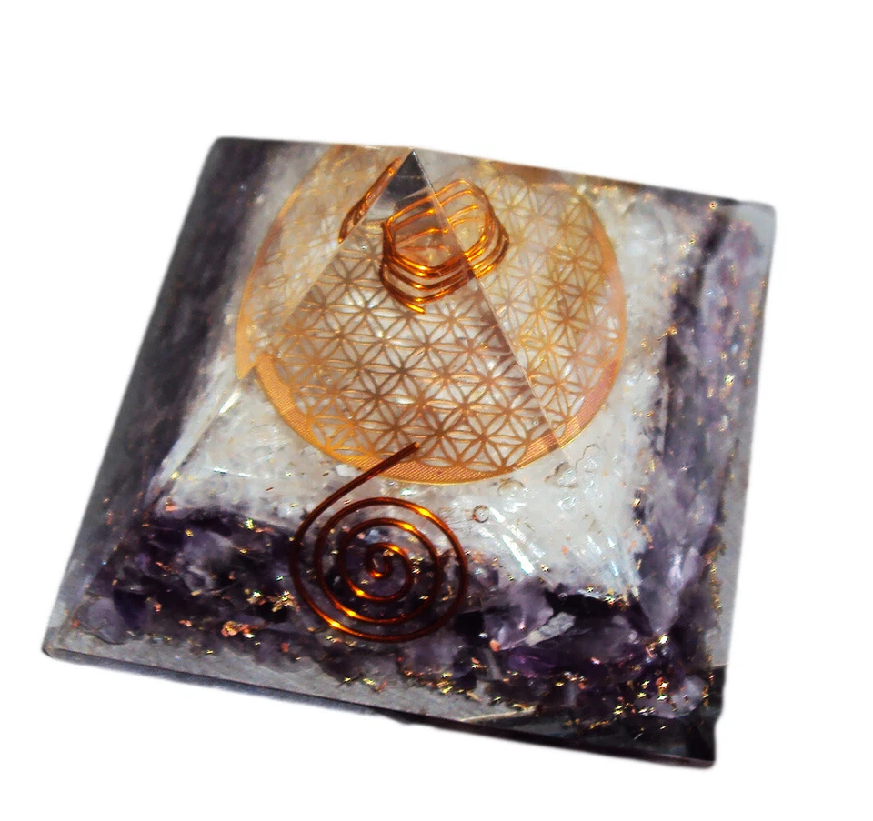 Orgonite Amethyst Selenite Pyramid Flower of Life Copper Coil Generator Orgone - image 2 of 4