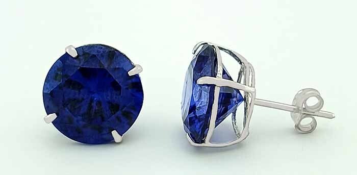 LAB CREATED 10.26 Cts TANZANITE STUD EARRINGS 14K WHITE GOLD - New With Tag