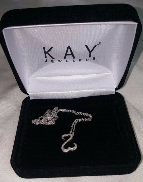 Authentic Kay Jewelers Open Heart Sterling Silver Diamond Necklace