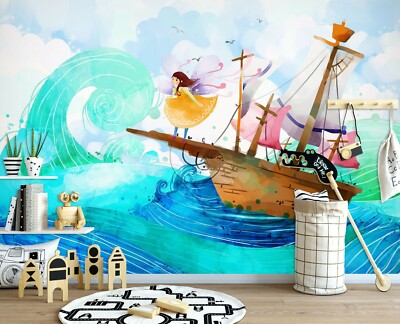 3D Wave Ferry Girl A464 Business Wallpaper Wall Mural Self-adhesive Commerce Amy
