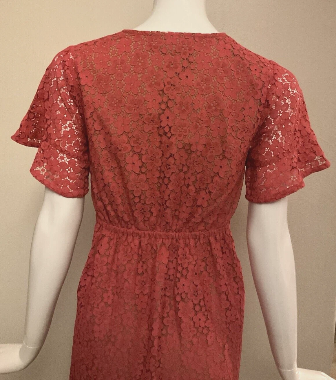 Abito Michael Kors manica corta scollo a spillo pizzo geranio linea A taglia XS nuovo con etichette