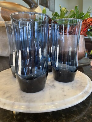 VTG LARGE Set Of 5 Libbey Apollo Blue 16 Oz Beverage Glasses 6  Tall BLUE MCM