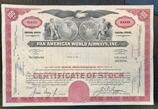 Stock Certificates: Pan American World Airways, Inc. - 100 shares Each