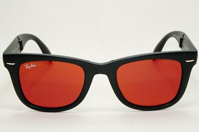 Ray-Ban Sunglasses Folding Wayfarer Black Matte Red Mirror RB 4105