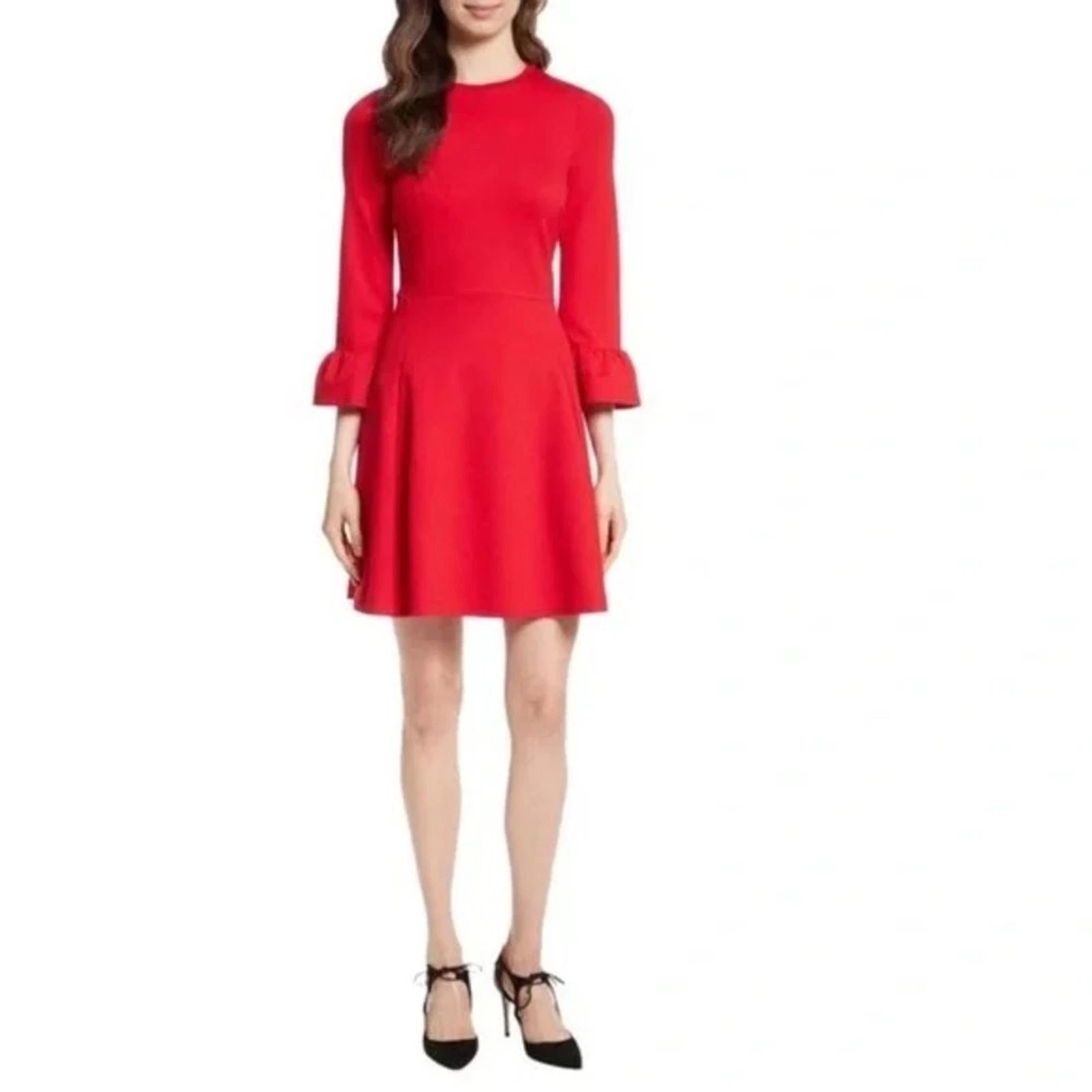 Abito Kate Spade Broome Street Ponte manica a campana 3 4 con tasche rosso taglia S