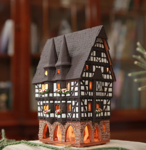 Ceramic Tealight Candle Holder Miniature House Alsfeld Town Hall 16 cm © Midene