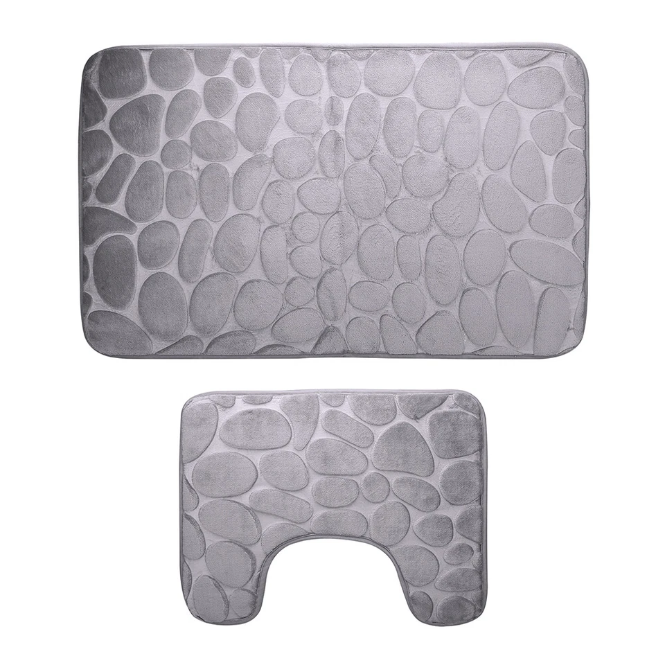 2 teilig Set Bad Badezimmer Garnitur Badematte WC Vorleger Dusch Matte Teppich - Bild 4 von 4