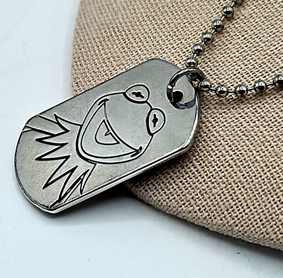 Vintage Disney Kermit & Miss Piggy Necklace Silver Toned Chain 18 In. 3" Ext. - Image 3 of 4