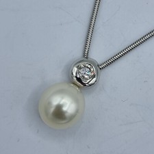 C142# Schoeffel Perle Brillant Anhänger + Kette W Gold 750 punziert 45 cm 0,33ct