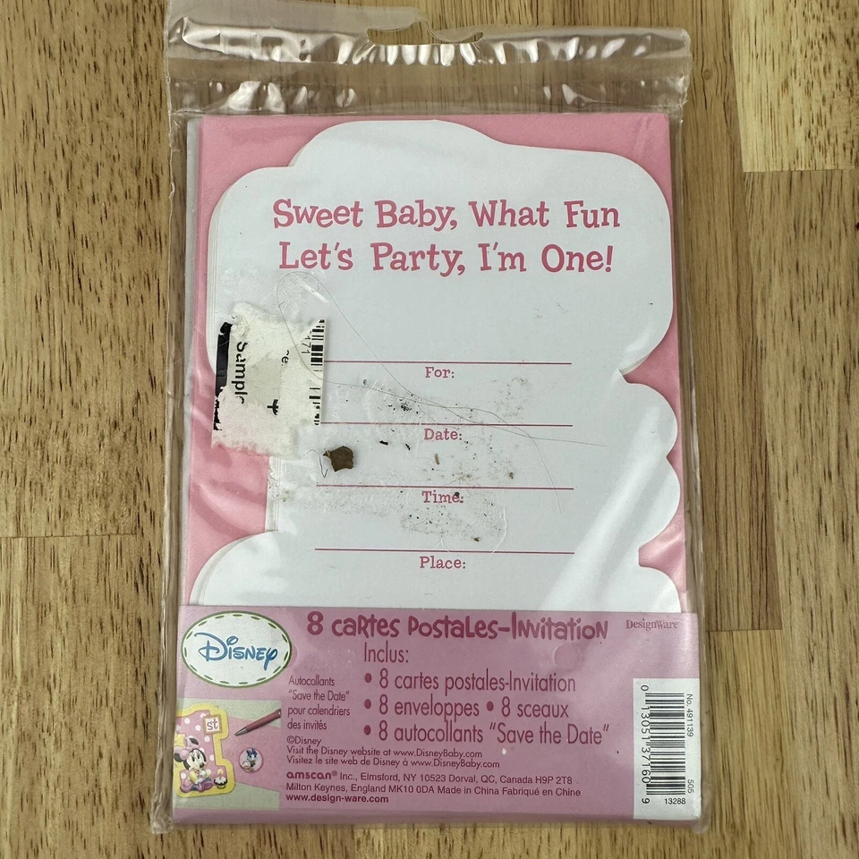 Minnie Mouse Disney 1er FIESTA DE CUMPLEAÑOS 8 INVITACIONES GUARDAR FECHA SELLOS SOBRES Foto 4 de 4