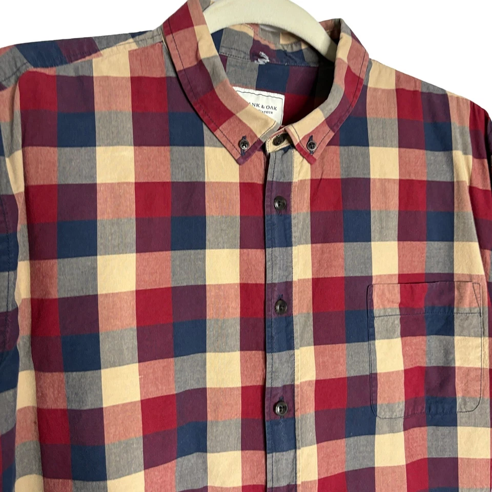 Frank And Oak Shirt Mens Medium Button Down Plaid Pocket - Image 2 of 4