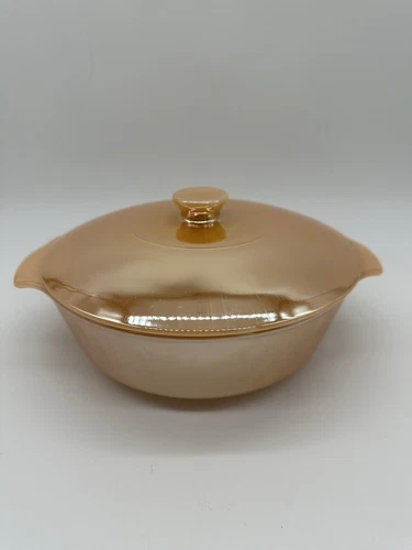 Vintage Anchor Hocking #437 Peach Lustre Casserole Dish 1.5 Qt With Lid 1970s