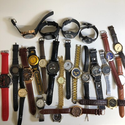 Approx 24 Assorted Mens Watches Untested Vintage New Parts Repair Good 