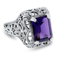 CLASSIC ART DECO STYLE 925 STERLING SILVER 3 Ct LAB-CREATED AMETHYST RING 081X