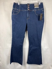 Bold Elements Womens Blue Button Fly Raw Hem Cropped Denim Jeans Size 14 NWT