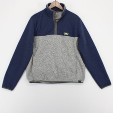 LL Bean Sweater Fleece Pullover Mens M Blue Gray Heather Quarter Snap Mock Neck