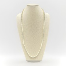Vintage Long Champagne & White Baroque Pearl Beaded Necklace Silver Tone
