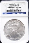 2007 $1 Silver American Eagle 1st Release Gem Unc NGC # 3077123-082 + Bonus