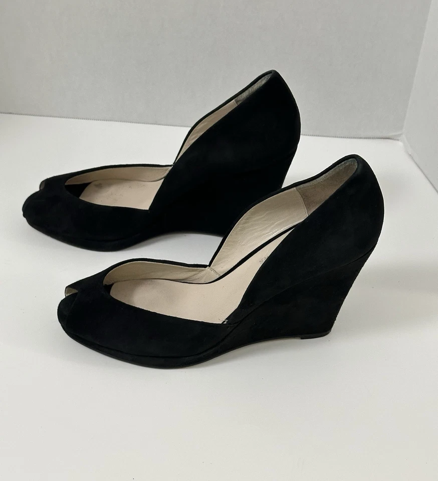 Zapatos de tacón de cuña Michael Kors para mujer de cuero de gamuza negro punta abierta EE. UU. 9,5 Foto 3 de 4