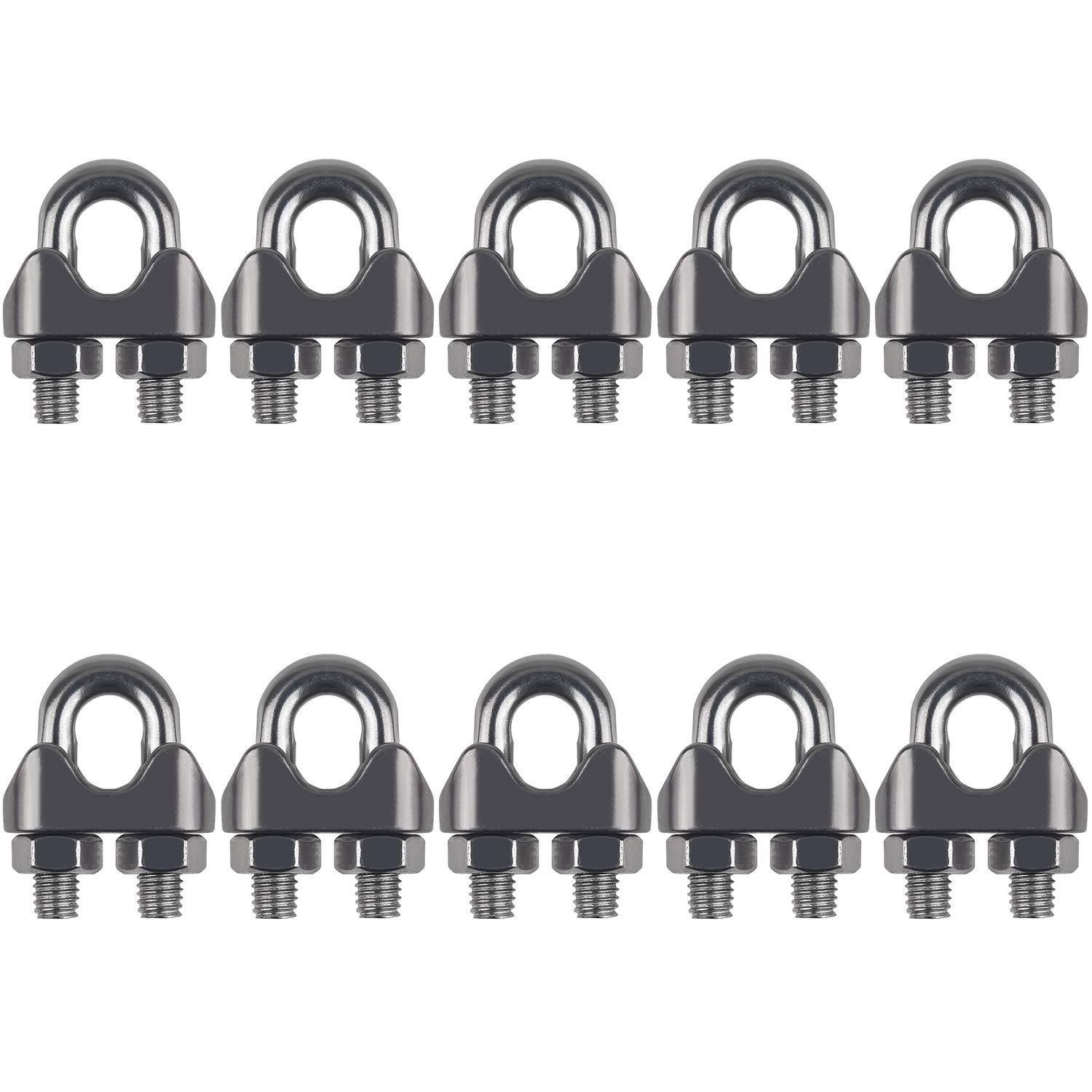 10PCS 1/4 Inch M6 Stainless Steel Wire Rope Clips (10 Pack)
