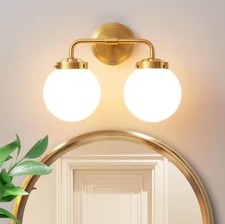 Deyidn 14.17 in. 2-Light Gold Bathroom Vanity Light with Opal Glass Shades