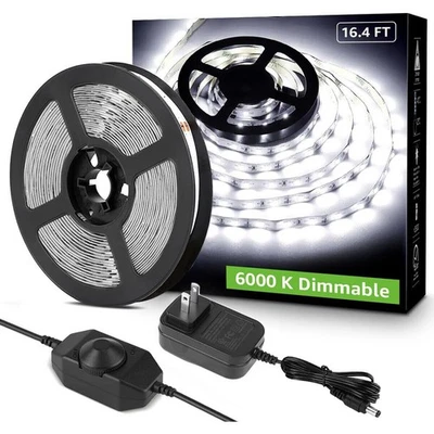 32.8FT 2835 Daylight White 6000K Super Bright LED Strip Dimmable Tape Lights 12V