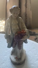 Vintage Arnart Creation Porcelain Figurine Victorian Man Fruit Basket  Rococo 8”