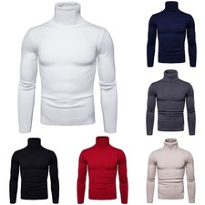 Mens Long Sleeve Turtleneck Pullover Sweater for Slim Fit Elastic Knitwear Top