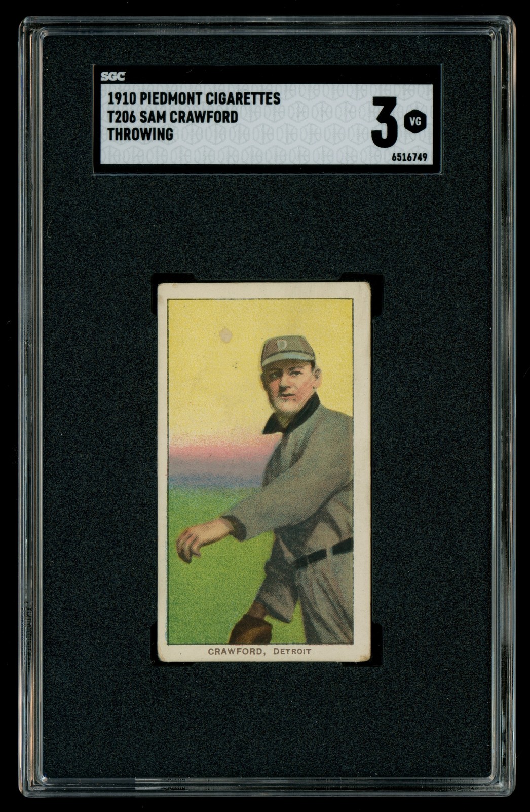 1910 T206 Piedmont 350 Sam Crawford Detroit Tigers HOF SGC 3 VG (66261)