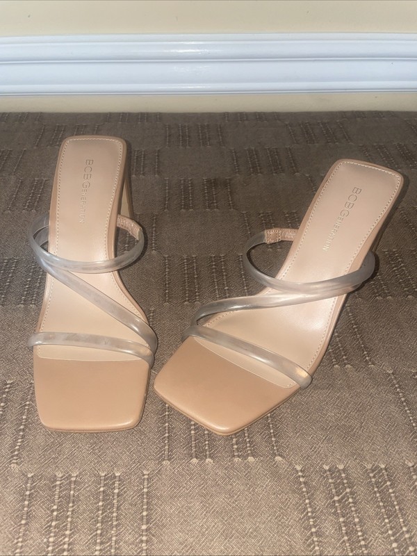 BCBGeneration “FISHER” Women’s Shoes/Mules-Clear Straps- About 3 1/2” -Size 7.5M