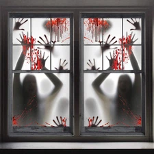 2PCS Halloween Haunted House Decoration Window Door Cover, Scary Zombie Hands Ha