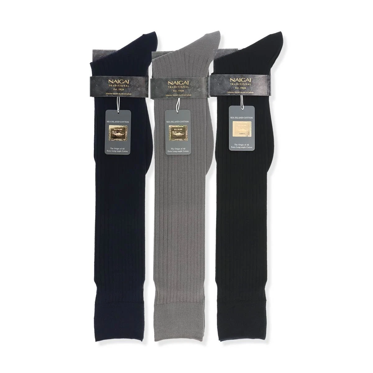 NAIGAI Sea Island Cotton Ribbed Long Socks Men's Dress Over The Calf