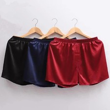 Solid Color Men's Home Silk-Like Satin Pajamas Shorts Men Sleep Bottoms Nightwea