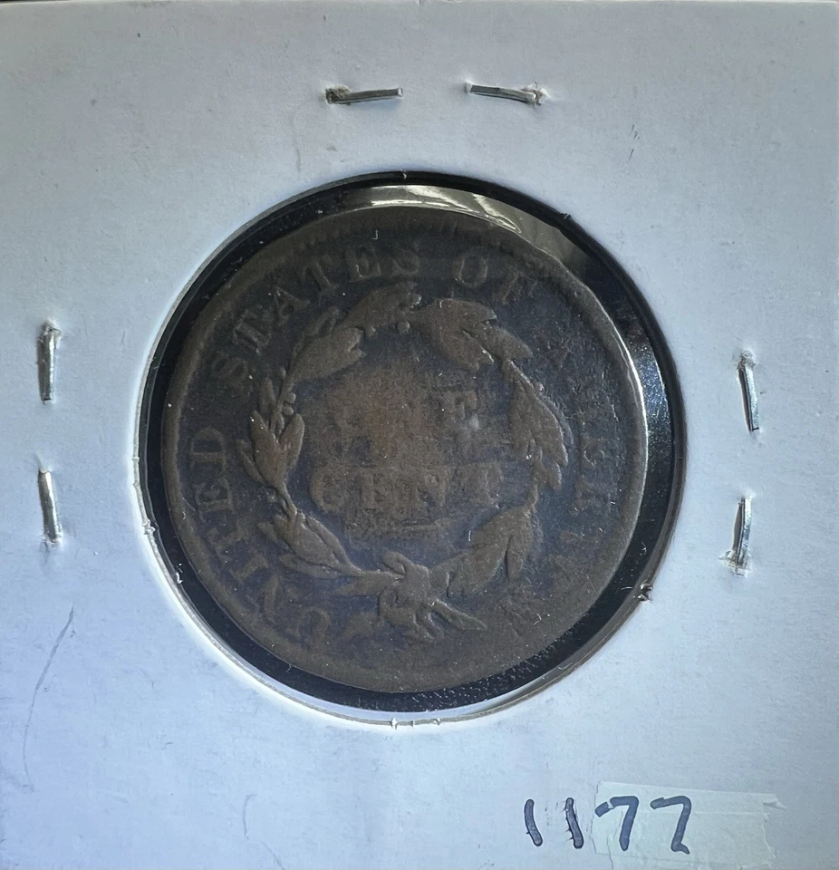 1839/6 Overdate Coronet 1¢ N-6 Variety – very rare – Raw 6 Braided Hair Cent - Image 2 of 2