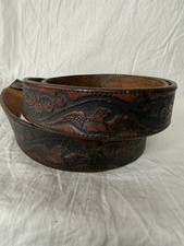 Vintage Tooled Leather Western Belt Eagle, Floral Rope Pattern Size 42-48 Cowboy