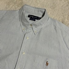 Ralph Lauren Men s XL Blake Cotton Striped Button Down Shirt Blue Short Sleeve