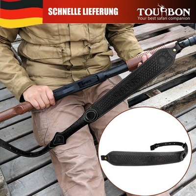 TOURBON Retro-Gewehrriemen aus schwarzem Leder, Tragegurt, verstellbar