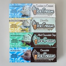 4x Brush Buddies Ice Cream Flavored Toothpaste Cookies+Cream Vanilla Mint Chip