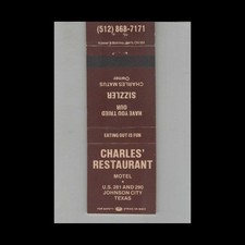 Matchbook Cover Charles' Restaurant Johnson City TX